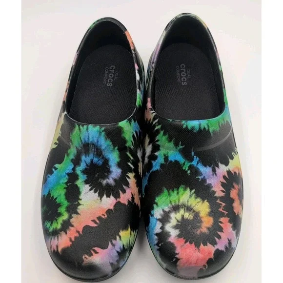 Crocs Neria Pro II Graphic Work Clogs Slip Resistant Tie Dye Women's Sz 9 W NWOB - Picture 2 of 16